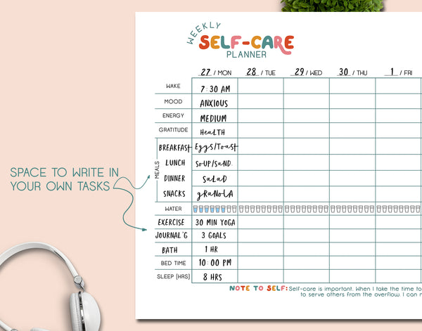 Weekly Self-Care Planner Printable